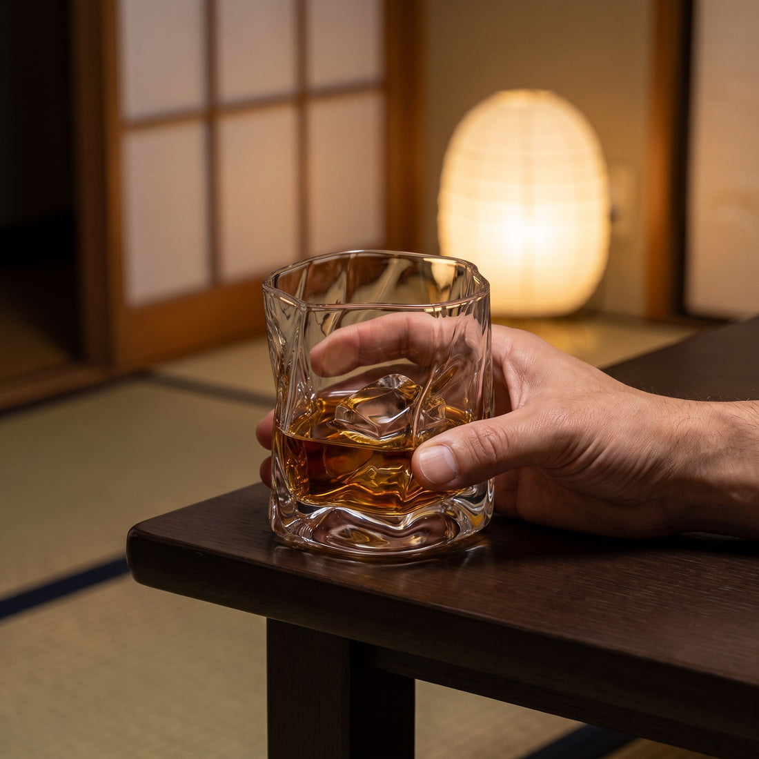 Hatori Kiriko 切子 Series – Twisted Crystal Whisky Glass, in use