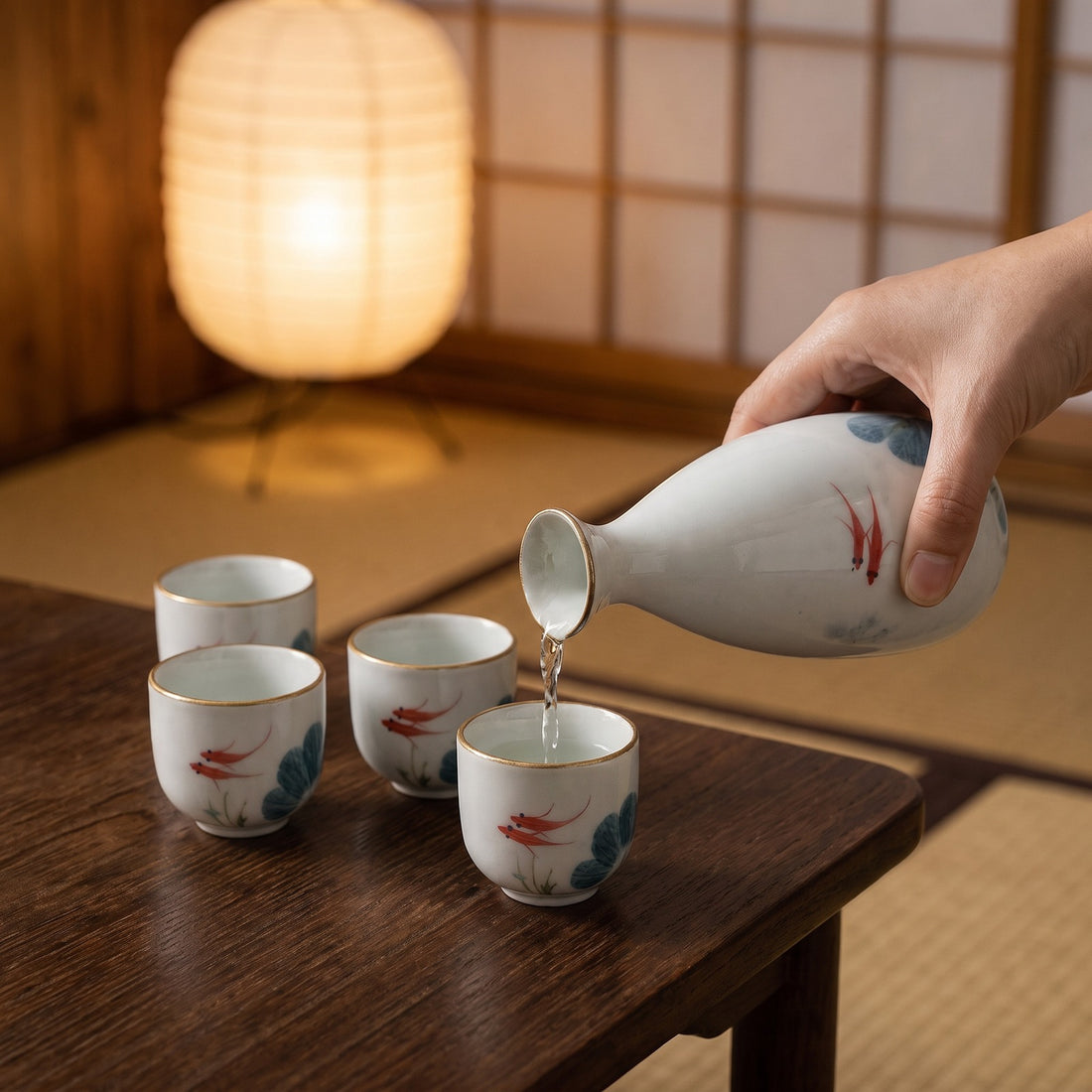 Hatori Kingyo 金魚 Series – Ceramic Sake Set, in use