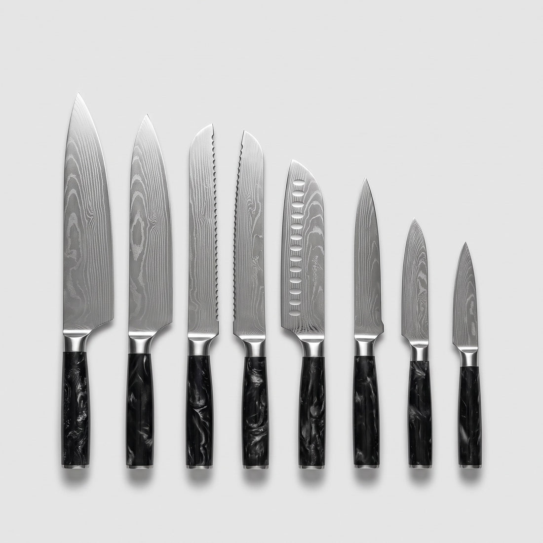 Hatori Kokuyō 黒曜 Series – 8 Piece Set, on light grey