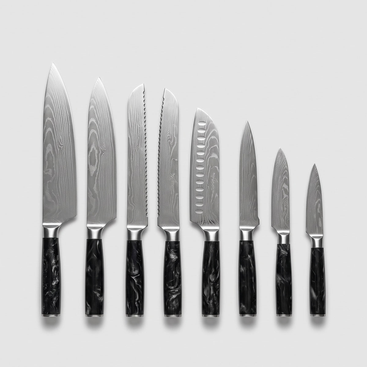 Hatori Kokuyō 黒曜 Series – 8 Piece Set, on light grey