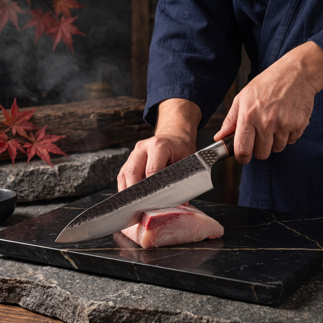 Hatori Tsuchime 槌目 Series – Hammered Gyuto 21 cm, in use