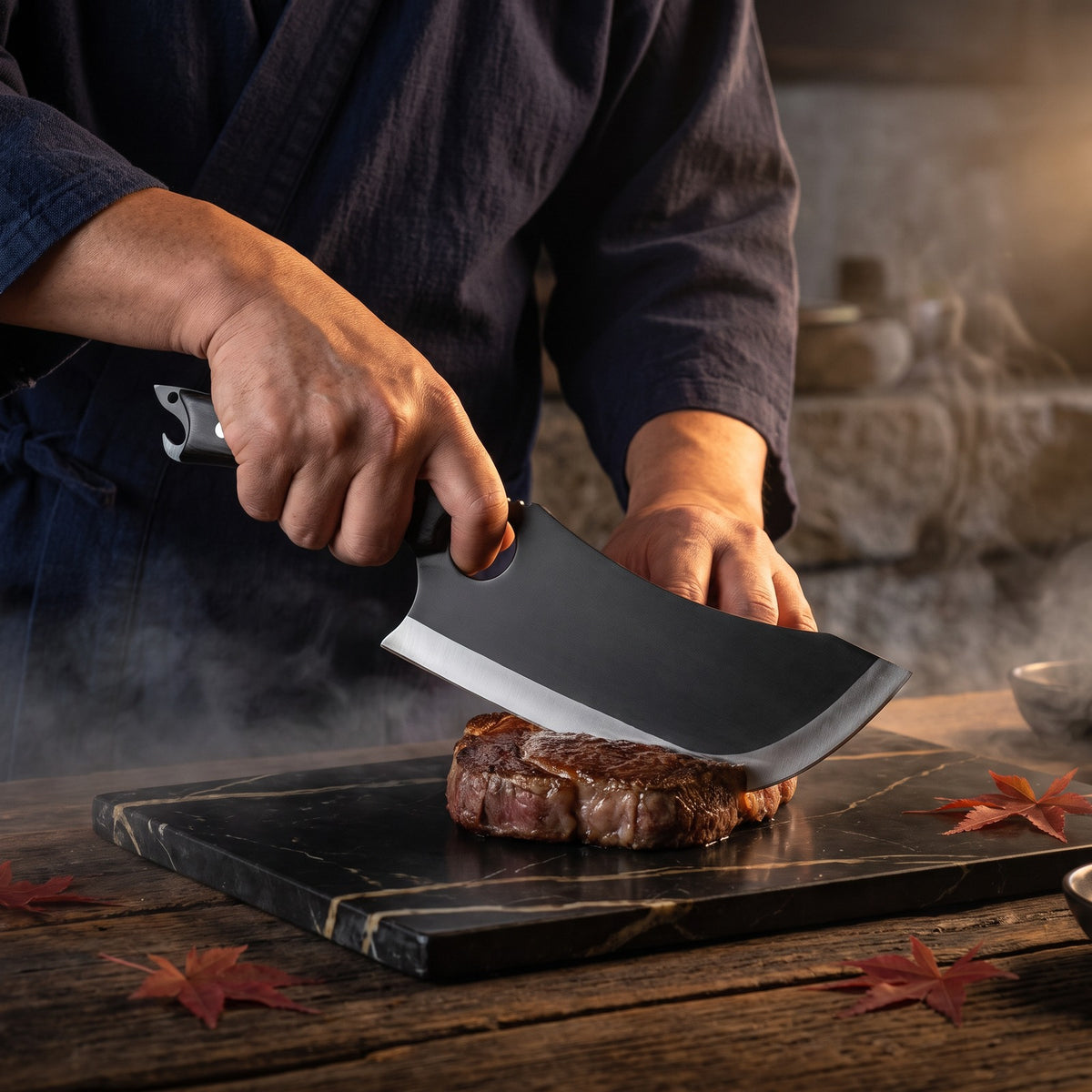 Hatori Kiba 牙 Series – Black Forged Ring Knife 16 cm, in use