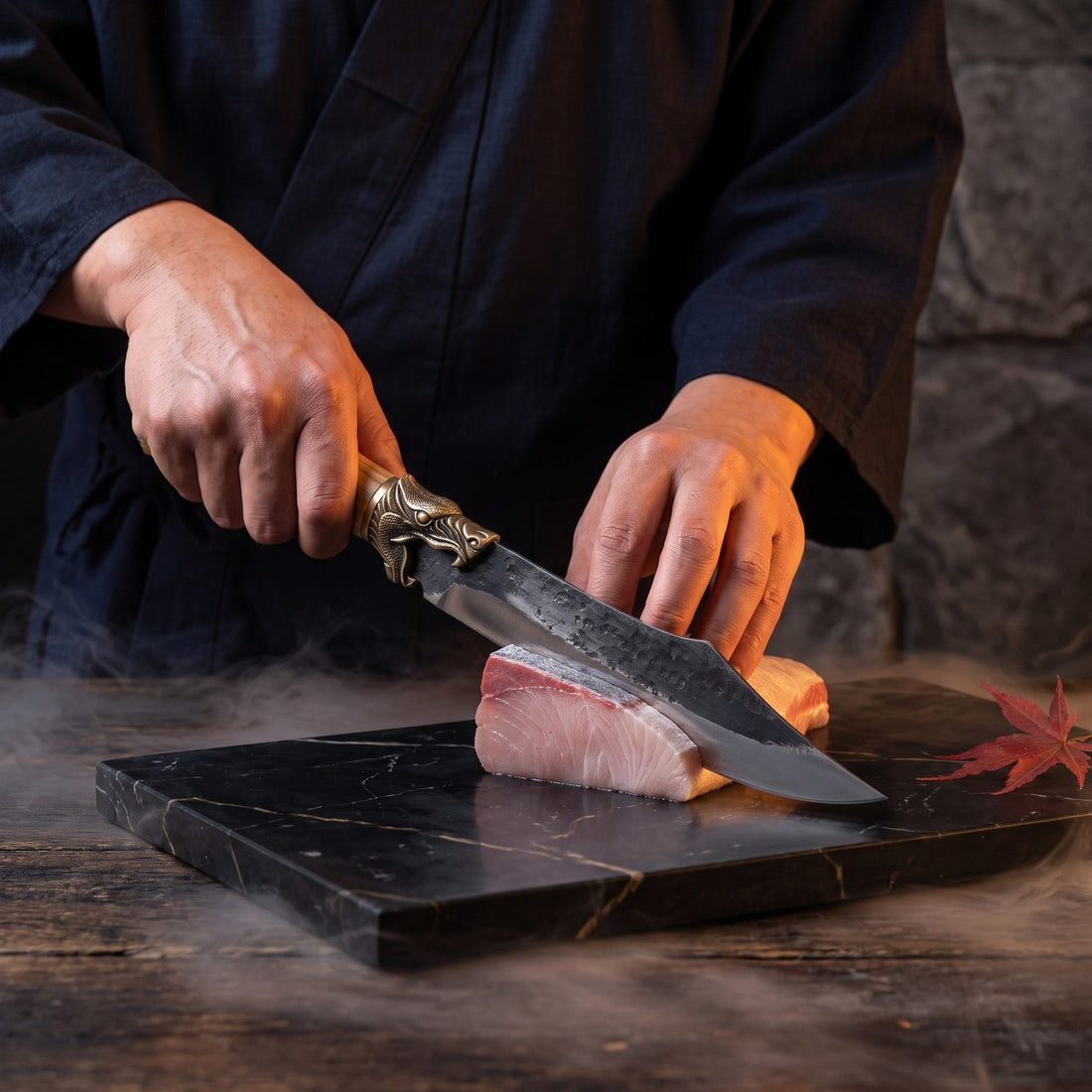 Hatori Kaji 鍛冶 Series – Forged Utility Knife 15 cm, Sculpted Handle, in use