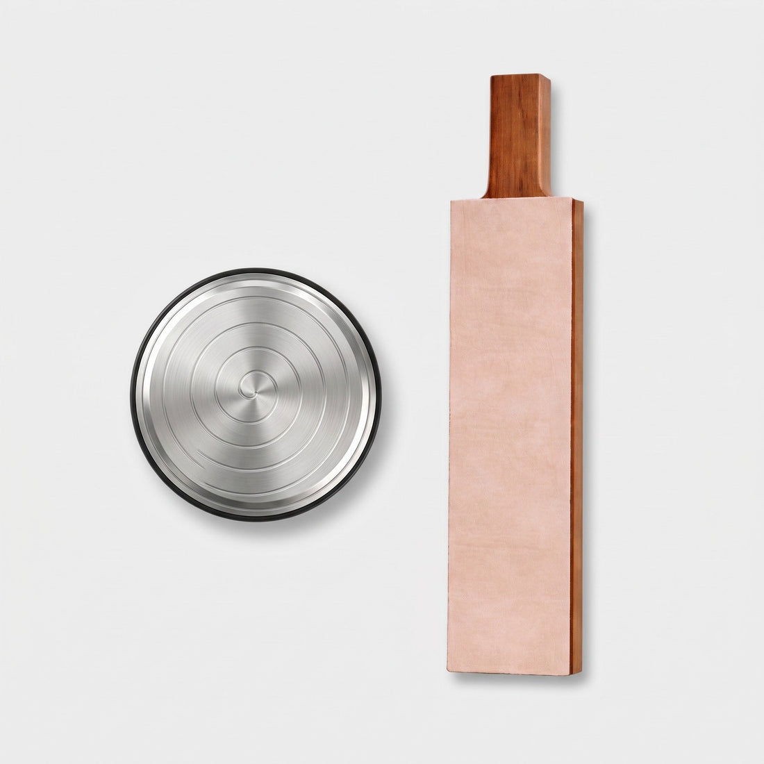 Hatori Keep Kit – Uzumaki Honing Disc + Leather Strop, on light grey