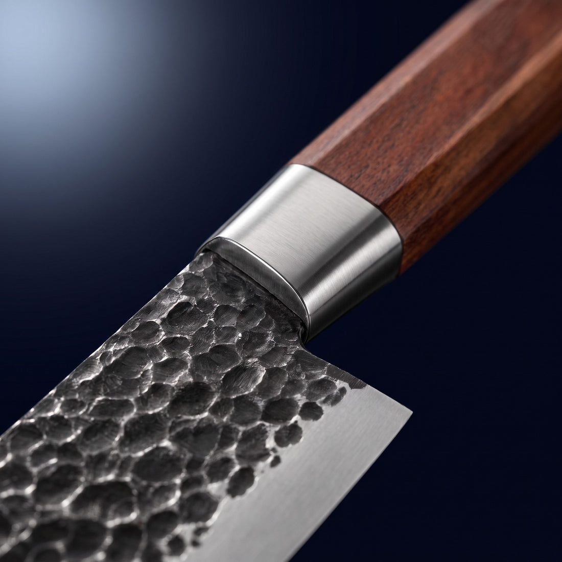 Hatori Tsuchime 槌目 Series – Hammered Kiritsuke 34.5 cm, close-up of the bolster