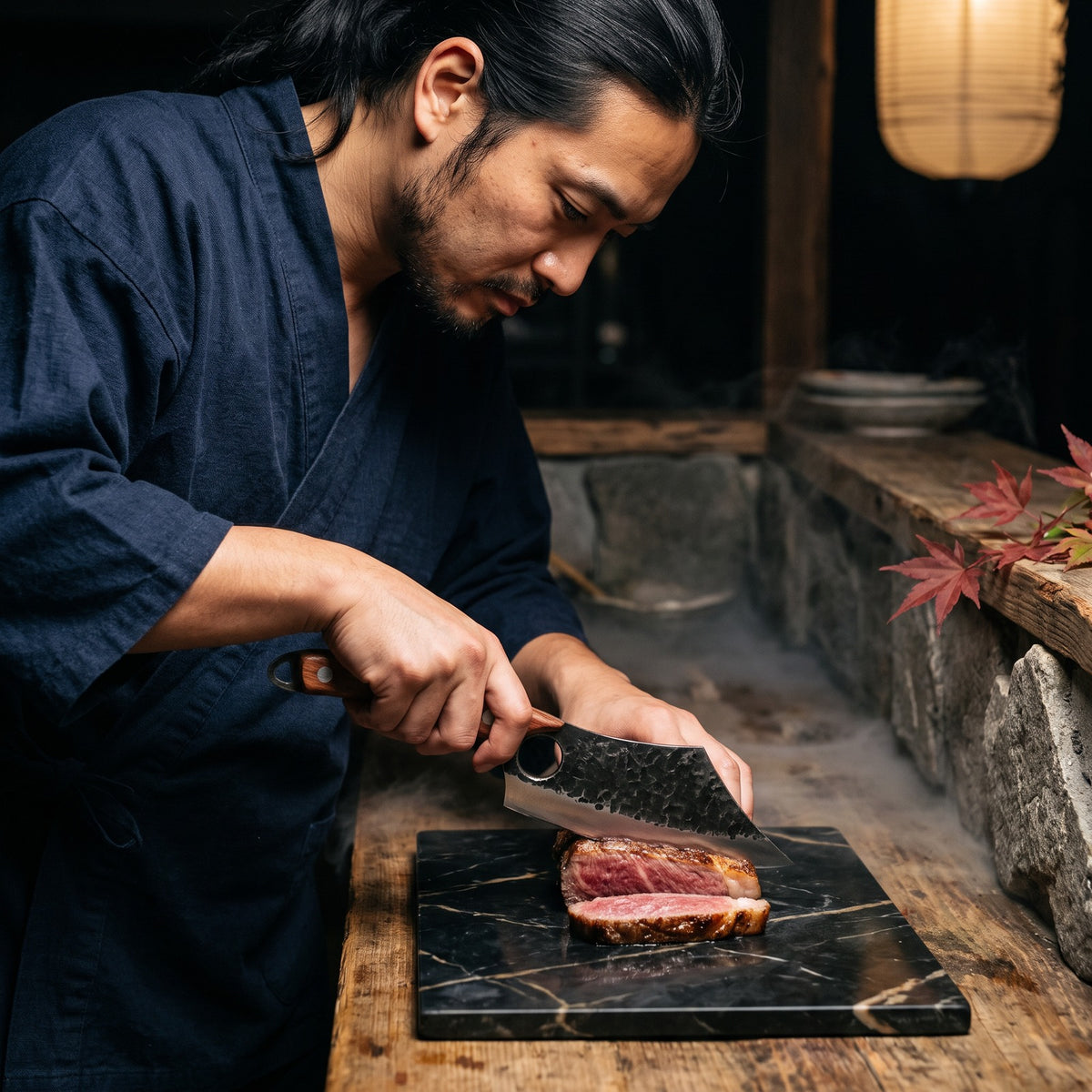 Hatori Kiba 牙 Series – Forged Ring Knife 16 cm, Rosewood, at the counter