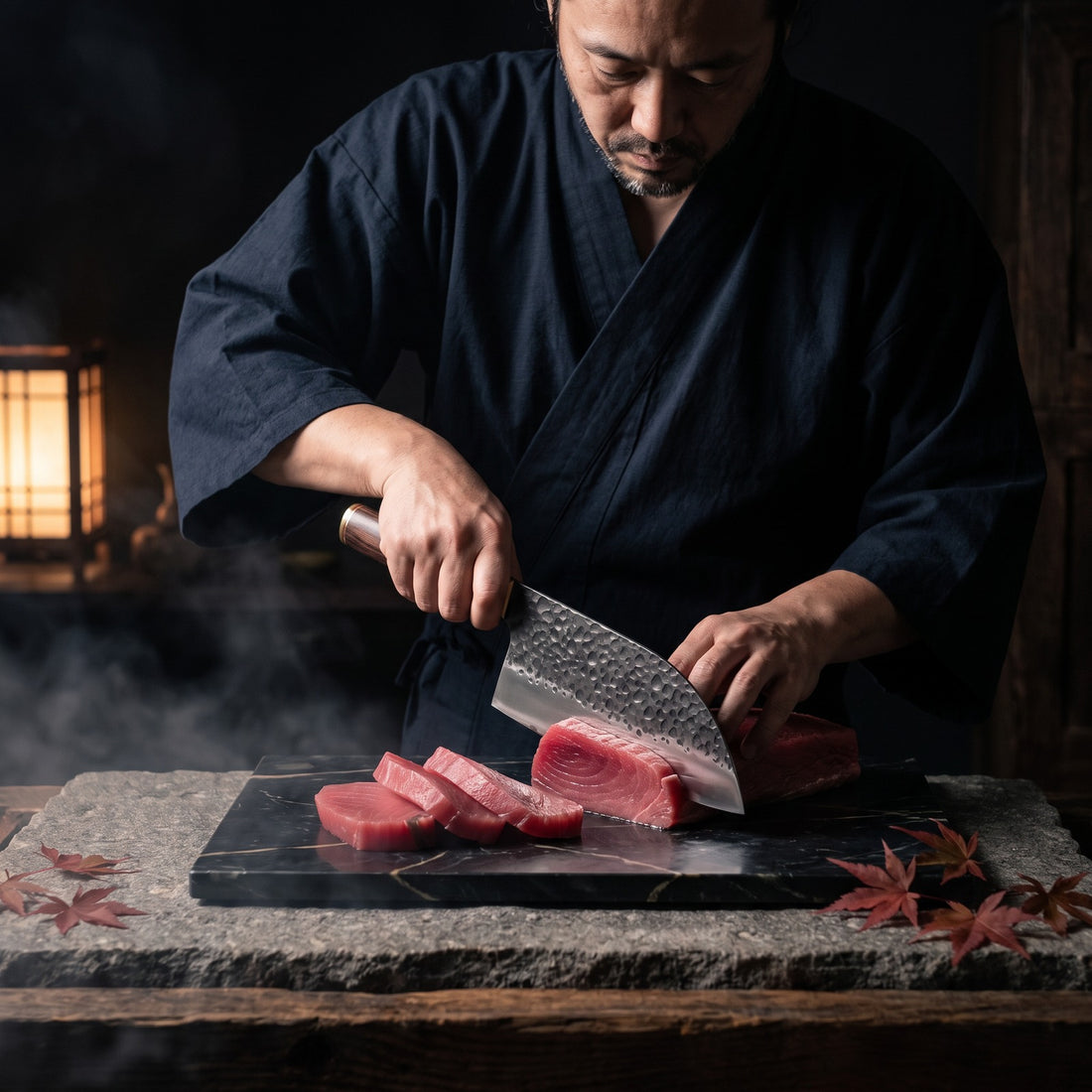 Hatori Kaji 鍛冶 Series – Hammered Butcher's Cleaver 20.5 cm, at the counter
