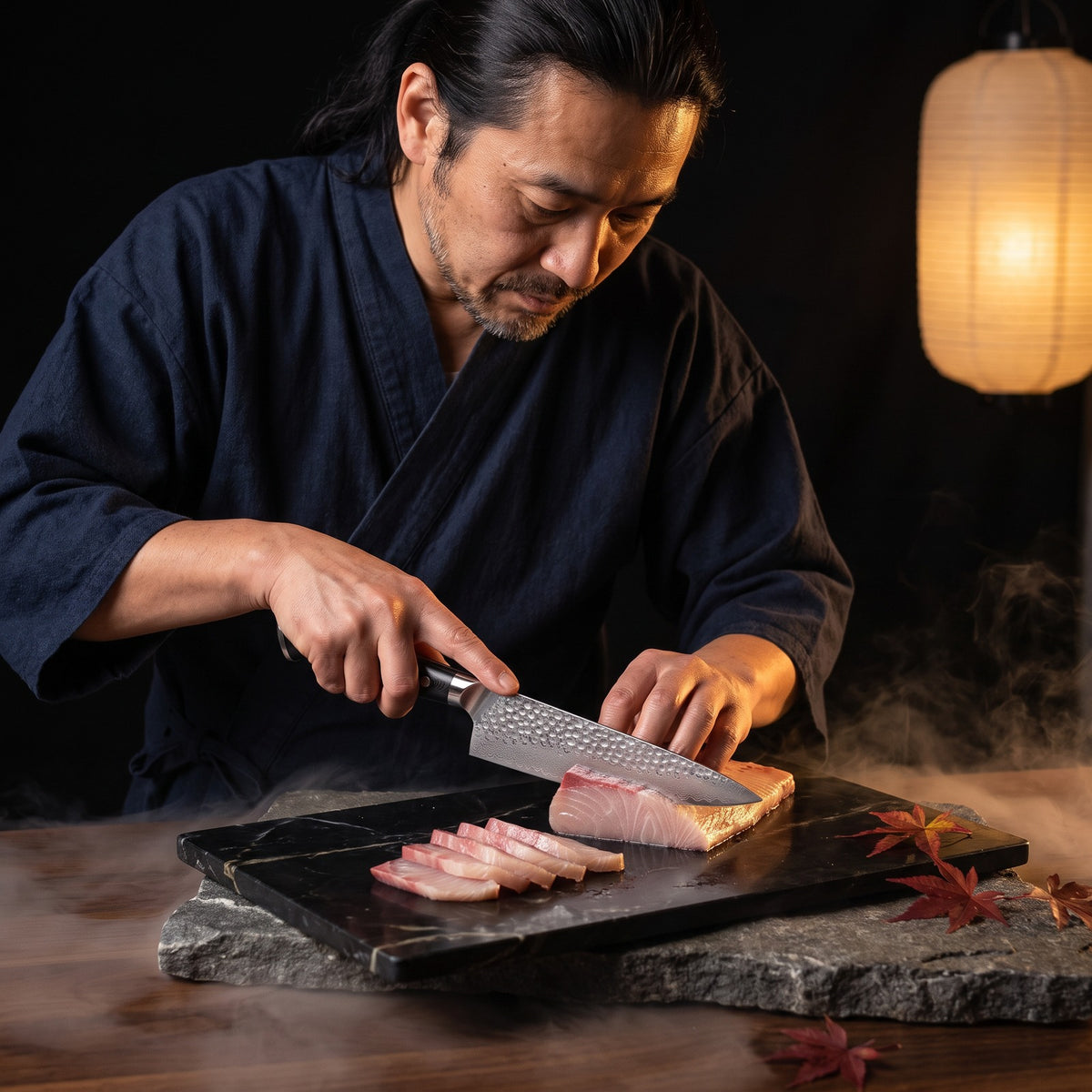 Hatori Kokuyō 黒曜 Series – Damascus Chef's Knife 20 cm, at the counter