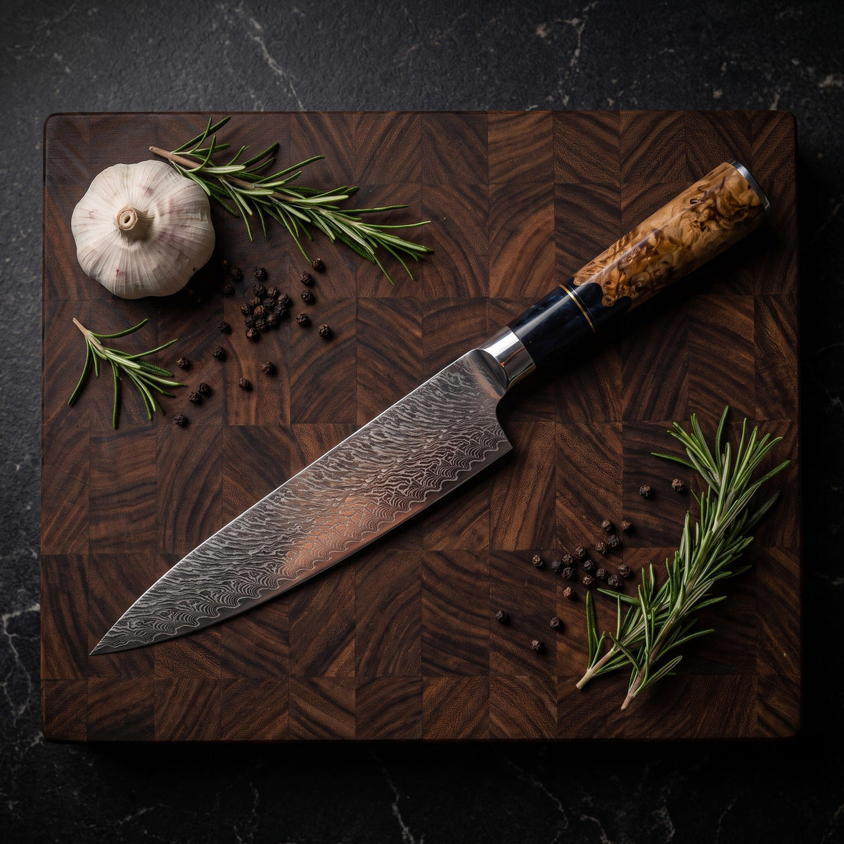 Hatori Ginkai 銀海 Series – Chef's Knife, on a board