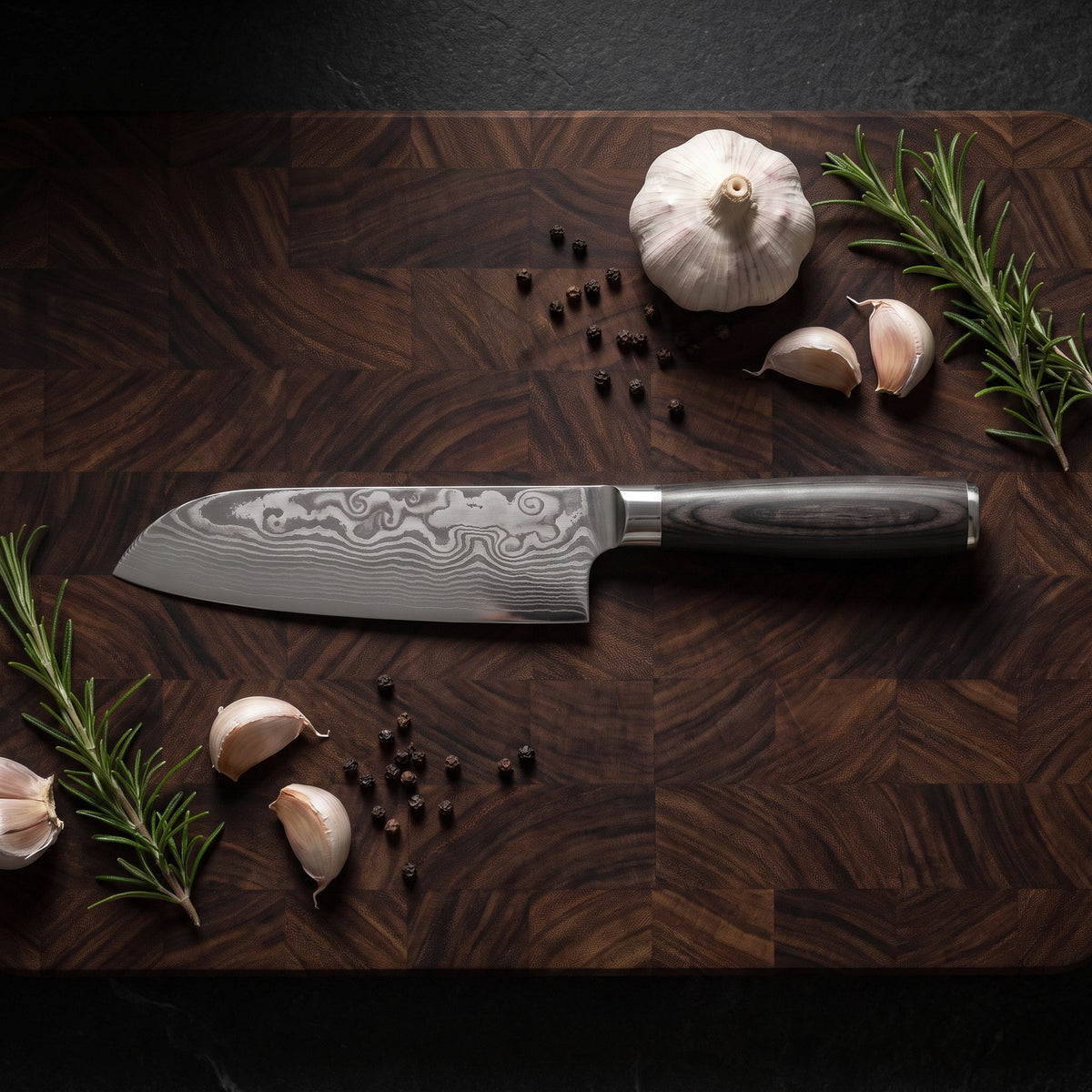 Hatori Mori 森 Series – Compact Santoku 17.8 cm, on a board