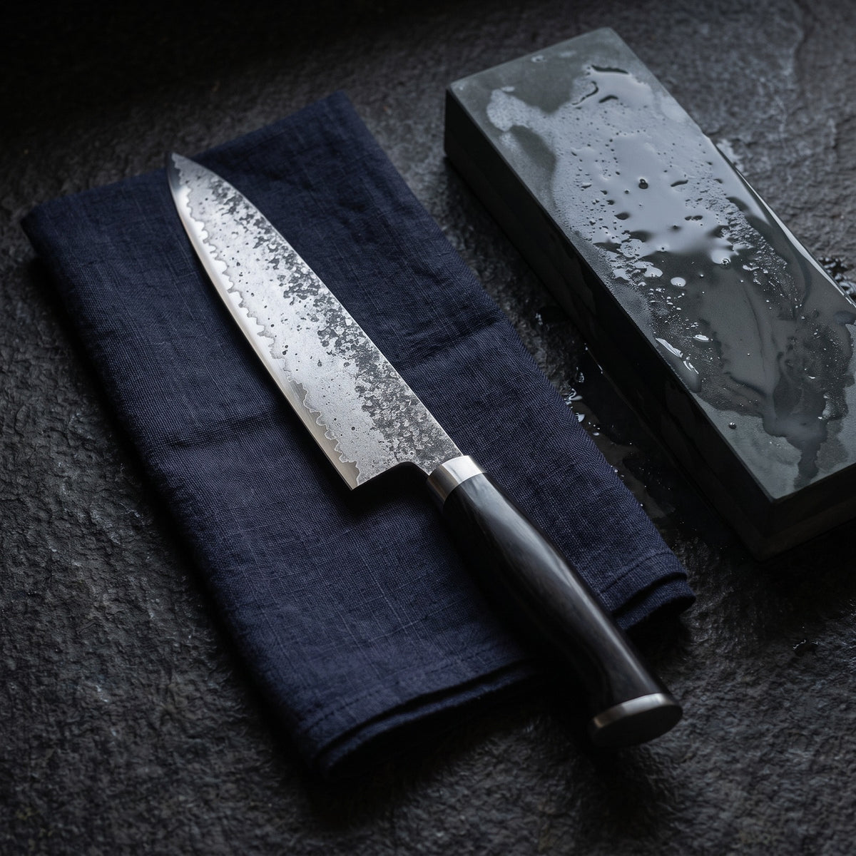 Hatori Kokutan 黒檀 Series – Chef's Knife 20 cm, on a board