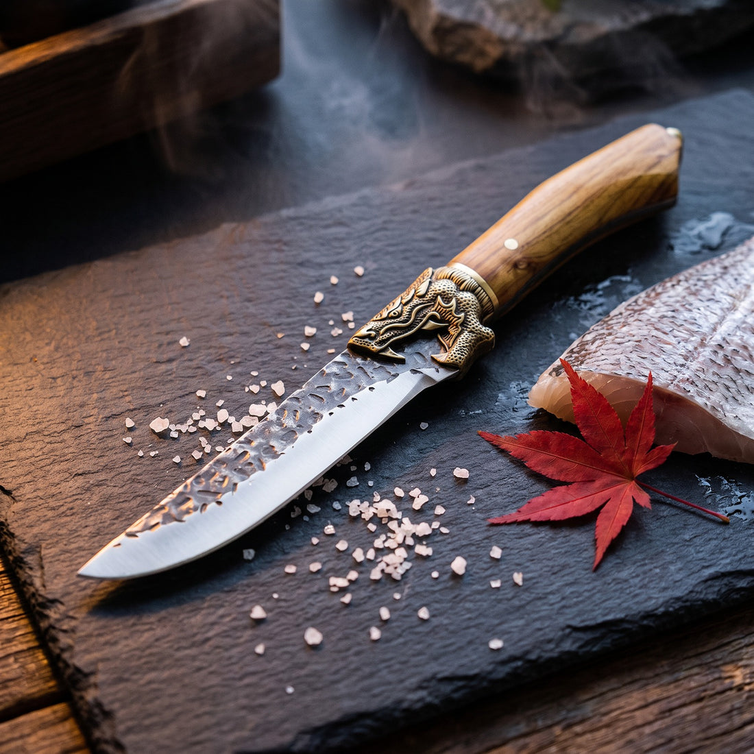 Hatori Ryūjin 龍神 Series – Dragon Boning Knife 17 cm, on the board