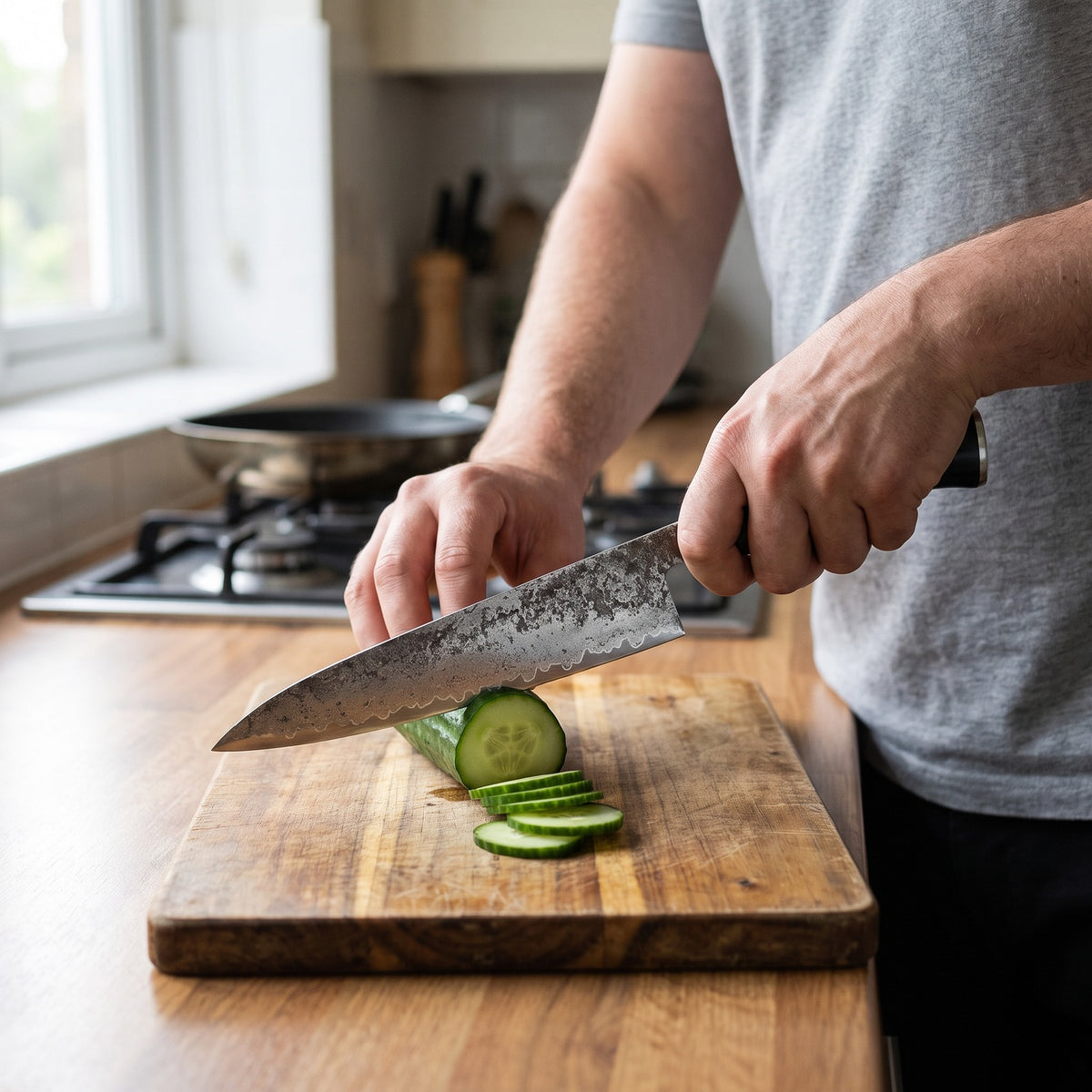 Hatori Kokutan 黒檀 Series – Chef's Knife 20 cm, in a home kitchen