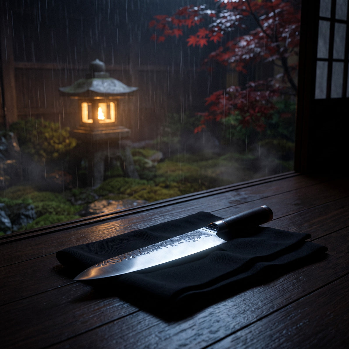 Hatori Tsuchime 槌目 Series – Hammered Gyuto 21 cm, in the garden