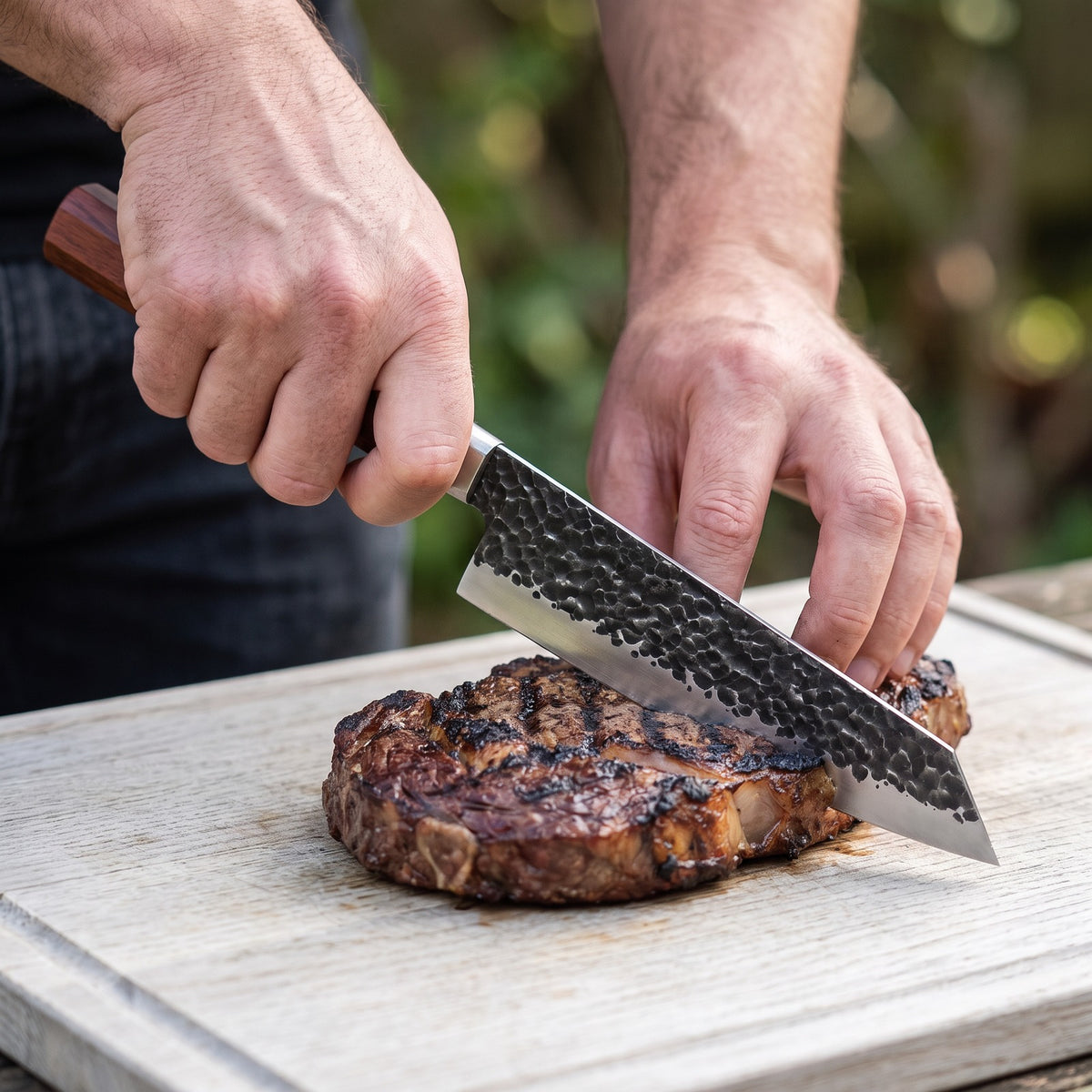 Hatori Tsuchime 槌目 Series – Hammered Kiritsuke 34.5 cm, outdoors