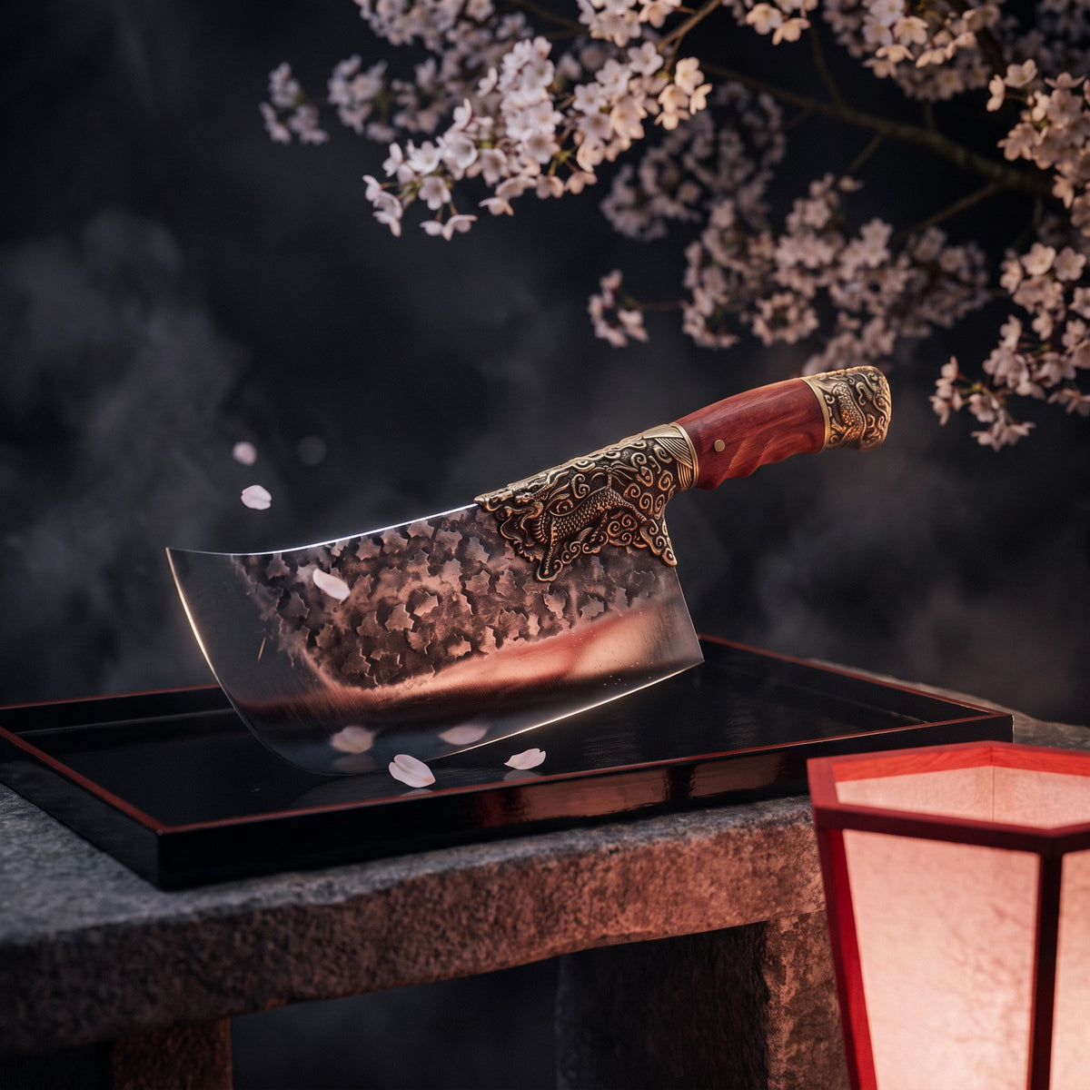 Hatori Ryūjin 龍神 Series – Dragon Cleaver 21.5 cm, under the cherry tree