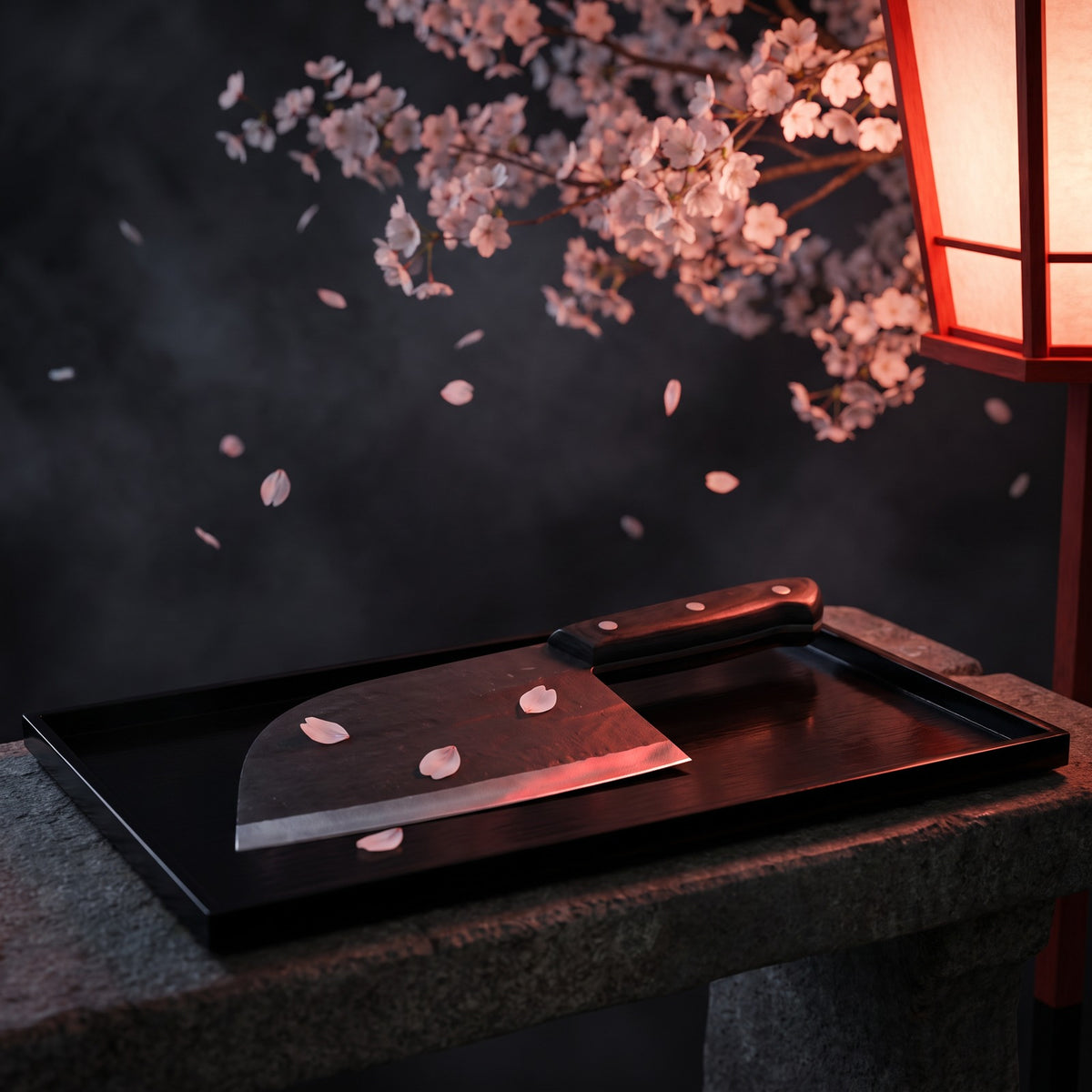 Hatori Kaji 鍛冶 Series – Black Forged Cleaver 17.5 cm, under the cherry tree