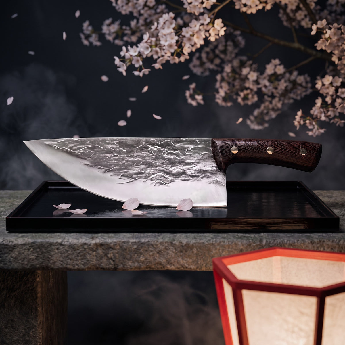 Hatori Kaji 鍛冶 Series – Forged Butcher's Knife 20 cm, under the cherry tree