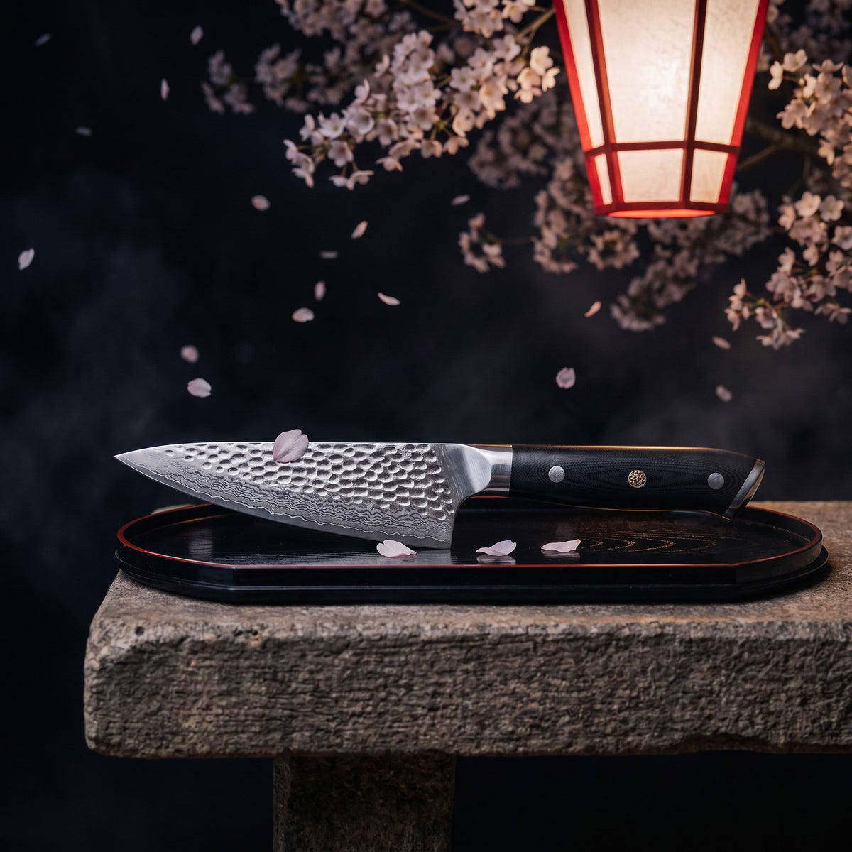 Hatori Kokuyō 黒曜 Series – Damascus Chef's Knife 15 cm, under the cherry tree