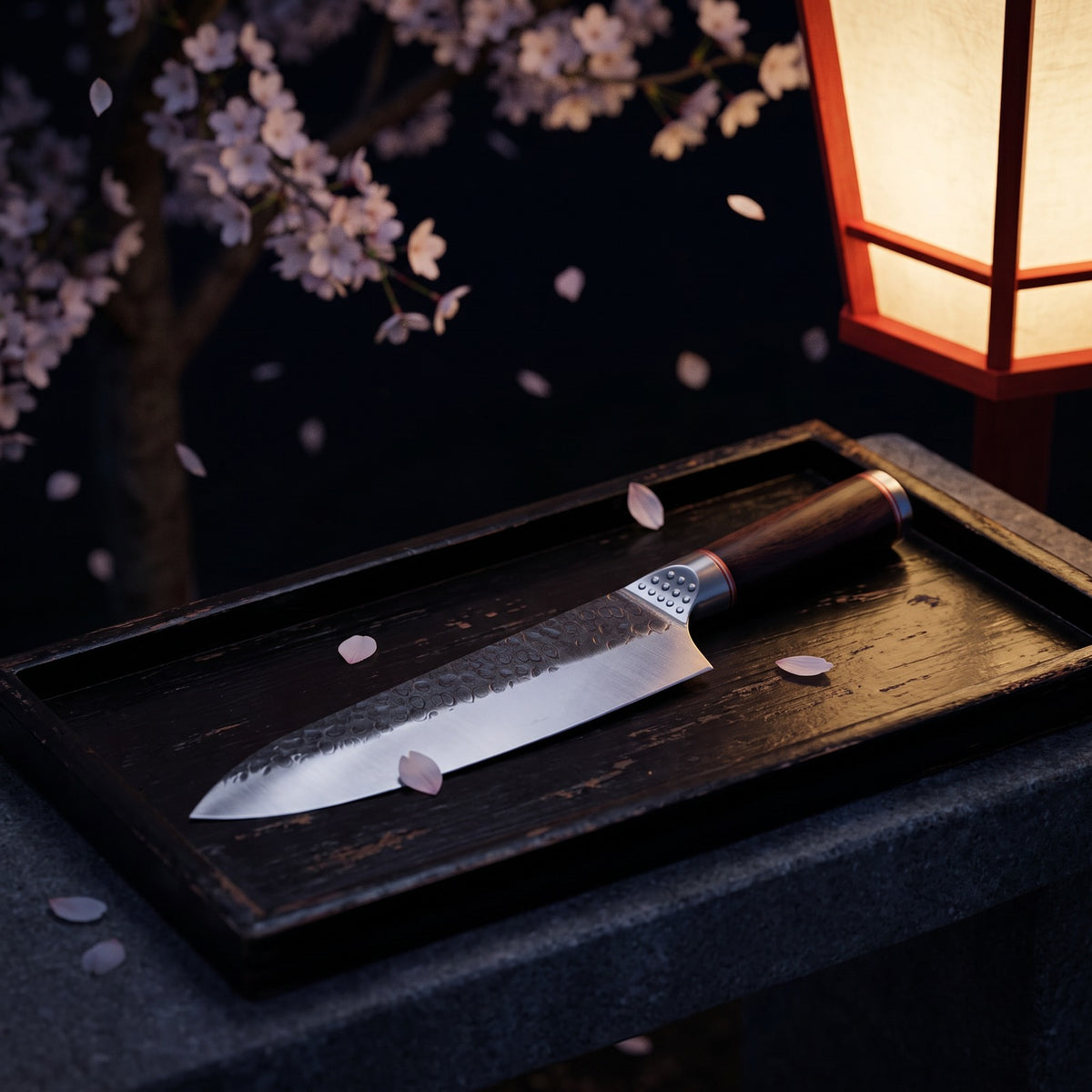 Hatori Tsuchime 槌目 Series – Hammered Gyuto 21 cm, under the cherry tree