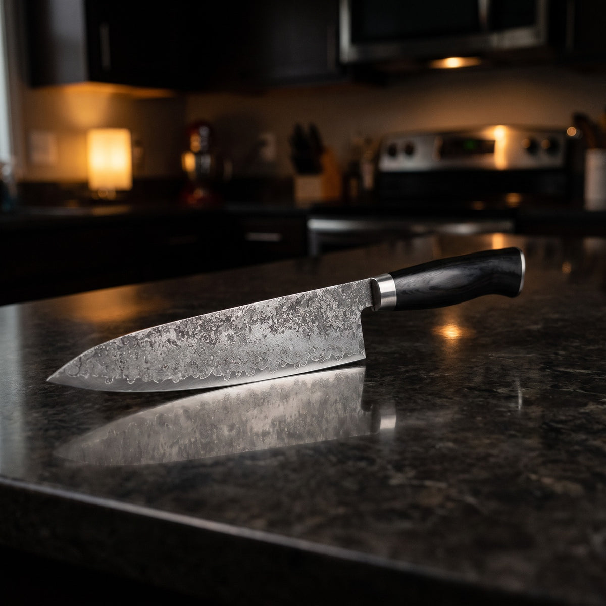 Hatori Kokutan 黒檀 Series – Chef's Knife 20 cm, on the counter