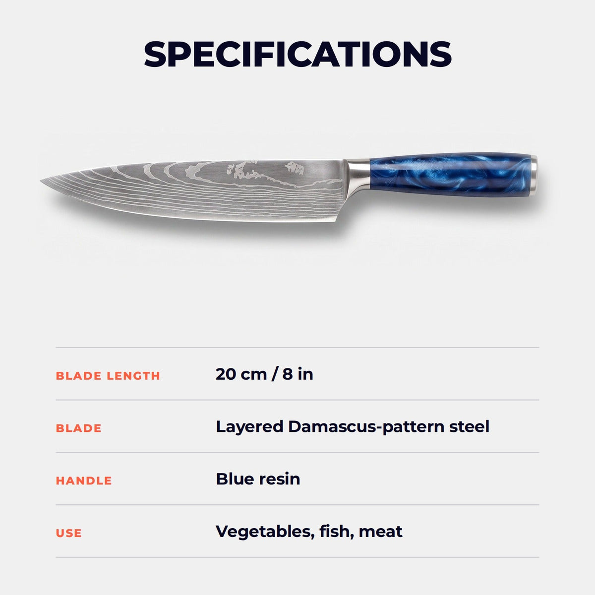 Hatori Seido 青道 Series – Chef's Knife, specifications