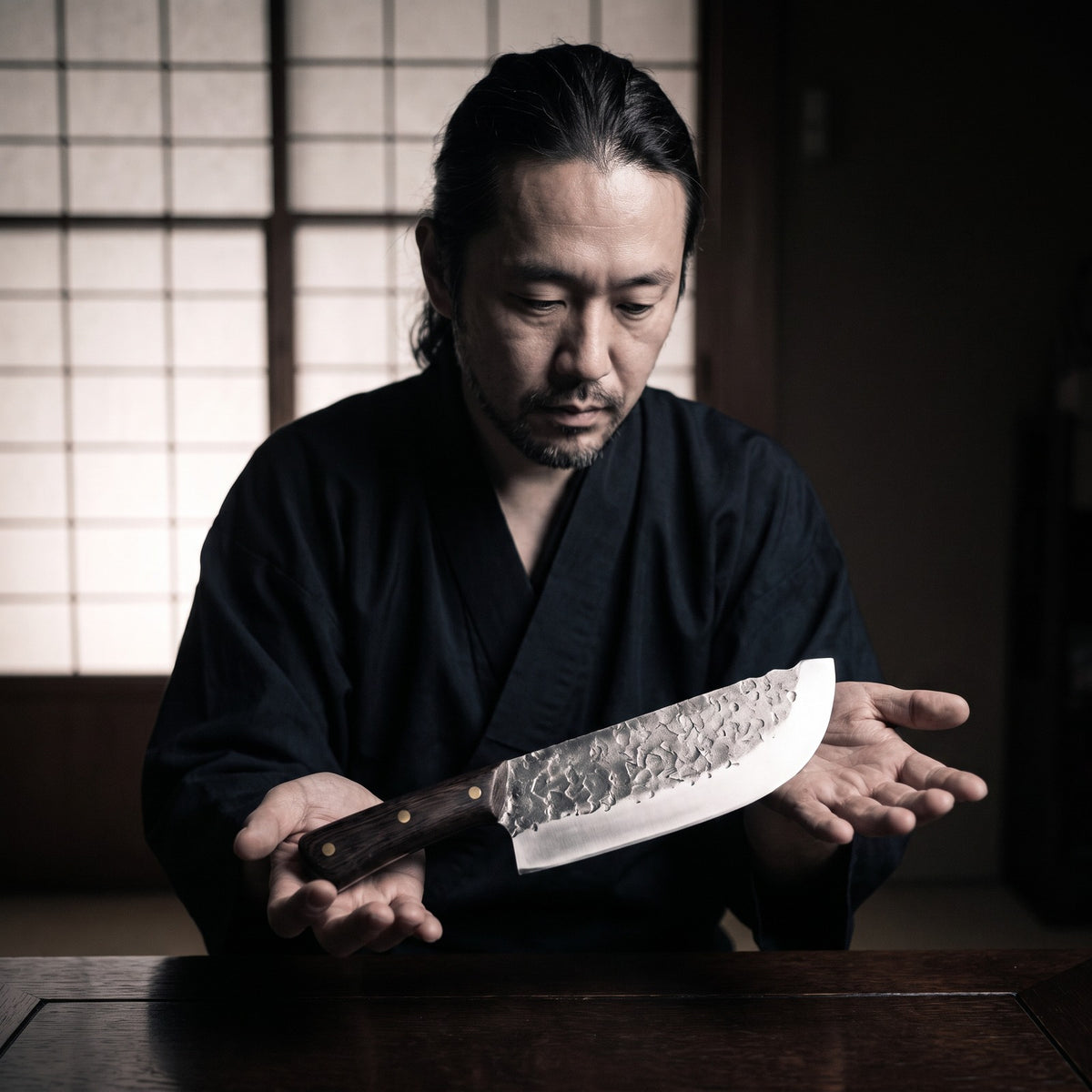 Hatori Kaji 鍛冶 Series – Forged Cleaver 19.5 cm, in hand