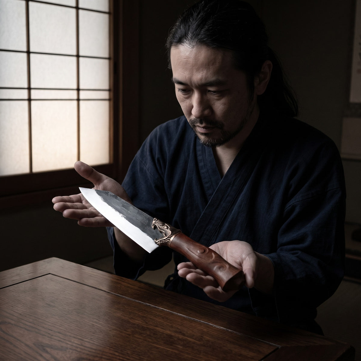 Hatori Ryūjin 龍神 Series – Dragon Santoku 18 cm, in hand