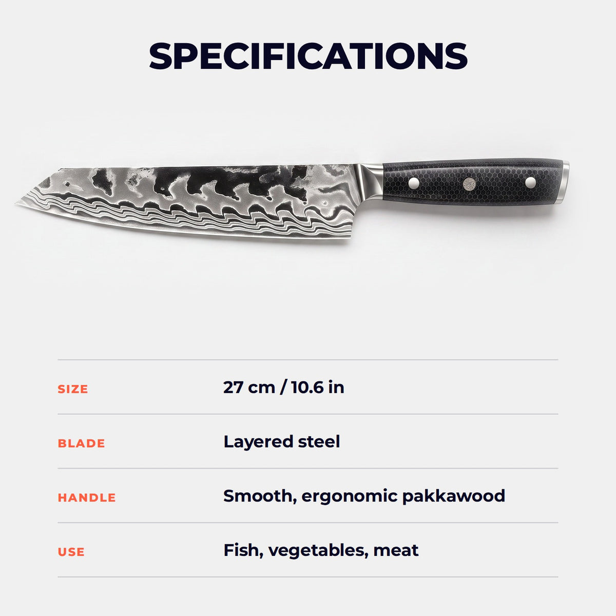 Hatori Yoru 夜 Series – Kiritsuke 27 cm, specifications