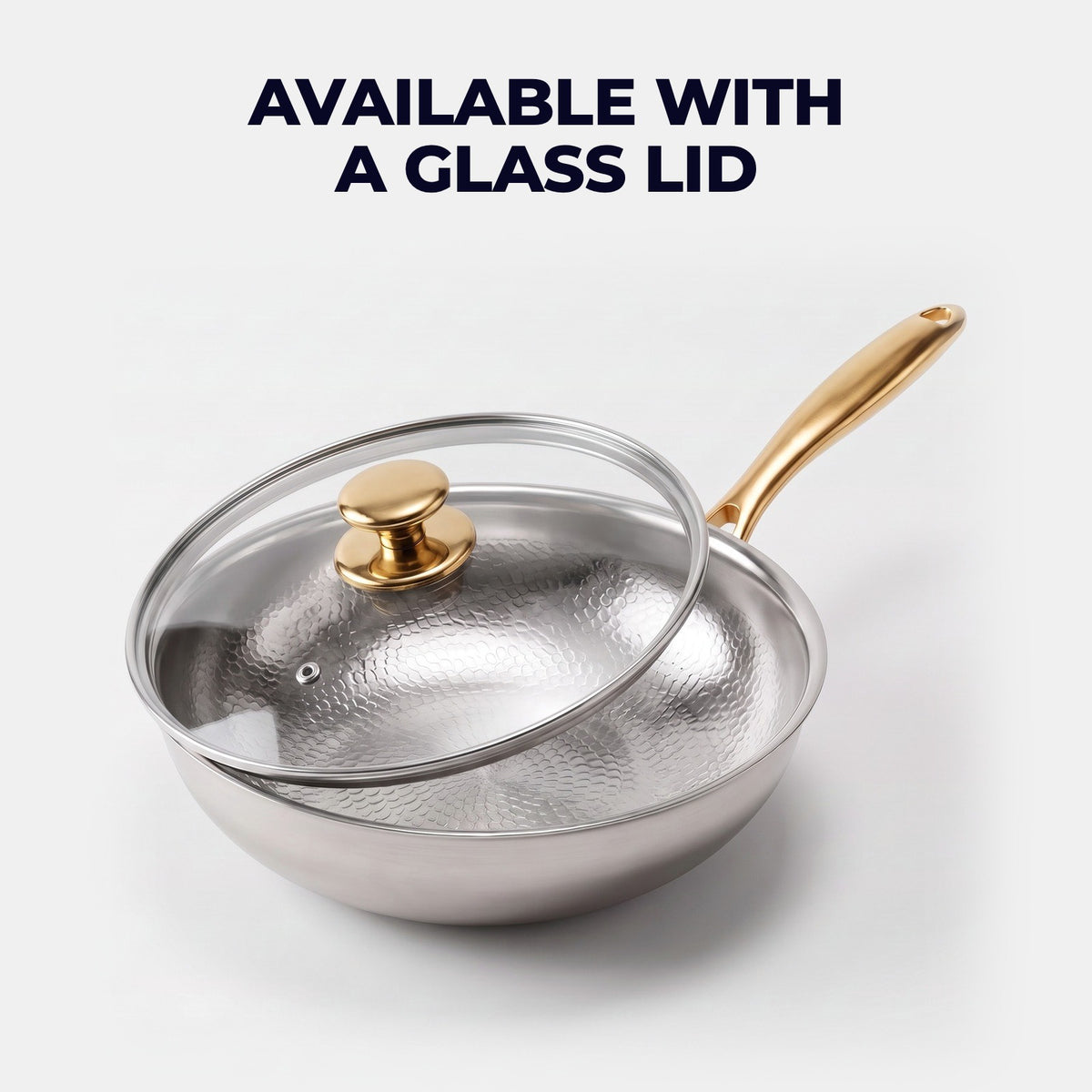 Hatori Kōmyō 光明 Kin 金 Edition – Hammered Titanium Wok, with the glass lid