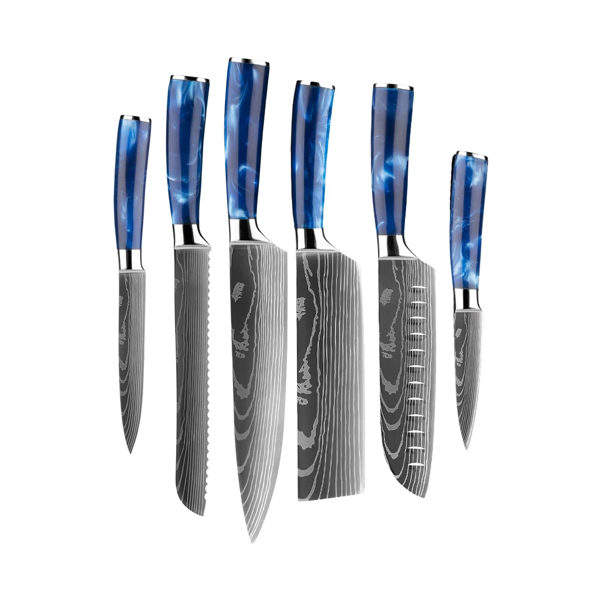 Hatori - Damascus Print Epoxy Sapphire - 6-Piece Knife Set