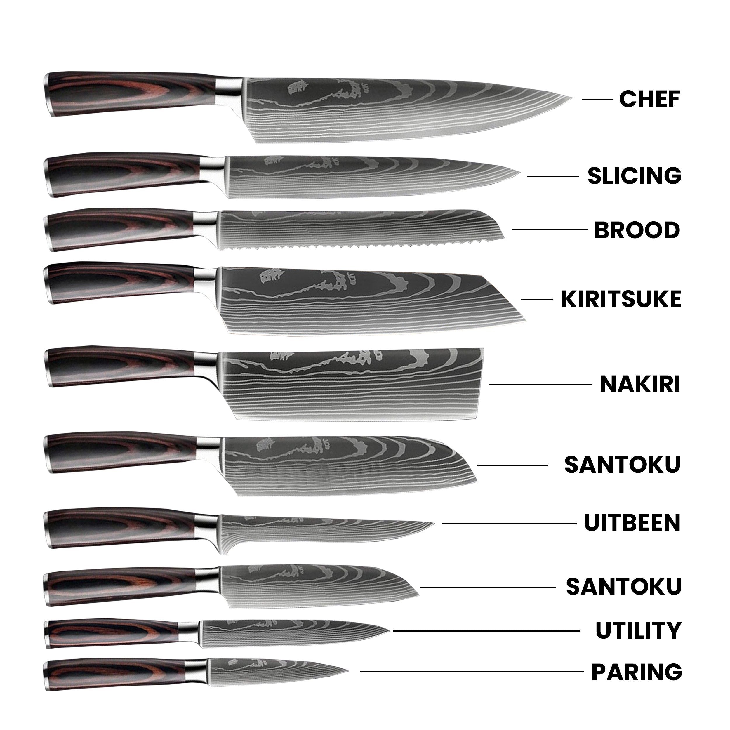 Hatori - Damascus Print 9-Piece Knife Set