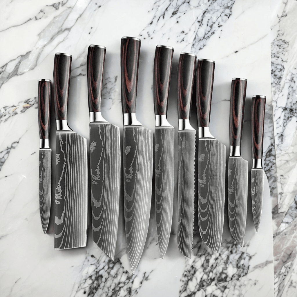 Hatori - Damascus Print 9-Piece Knife Set