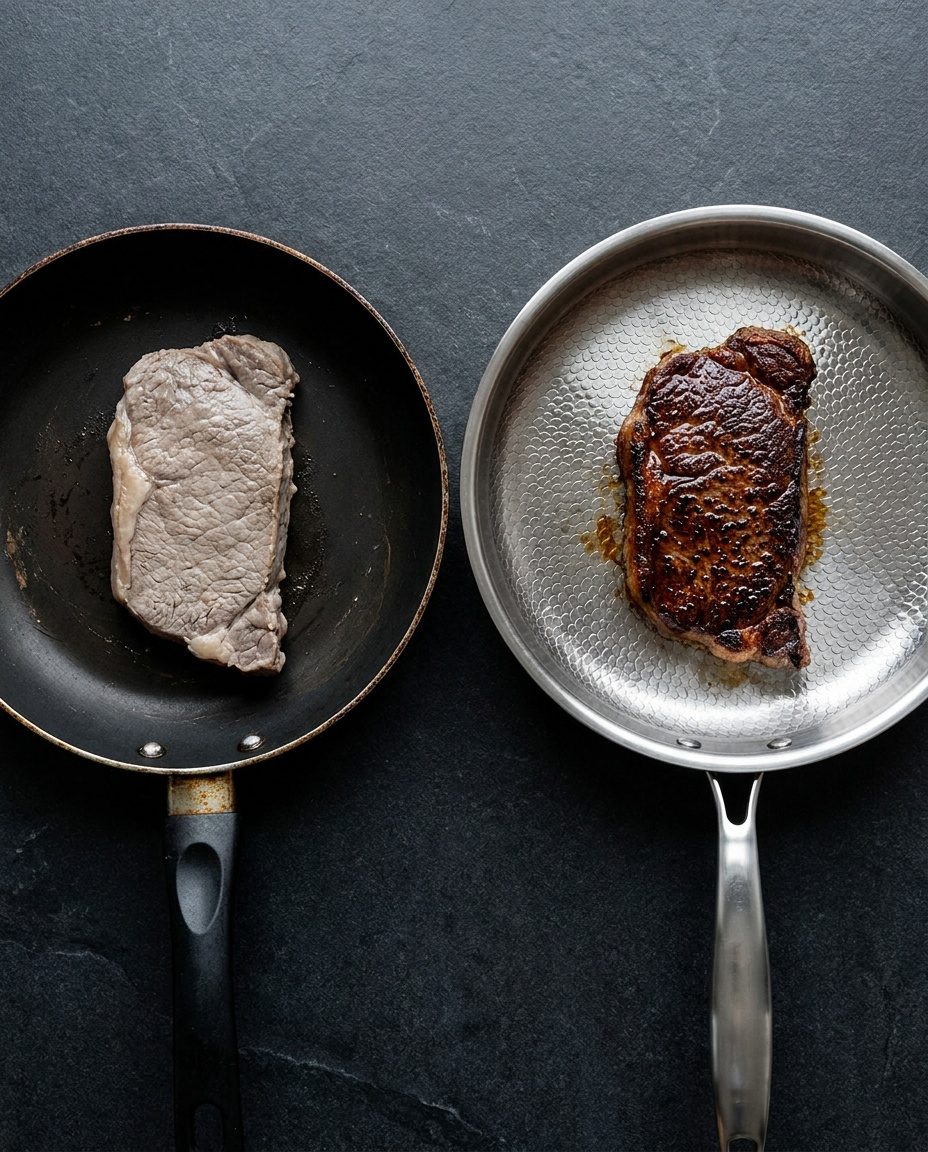 The crust you cannot get in a nonstick pan is the whole flavour.