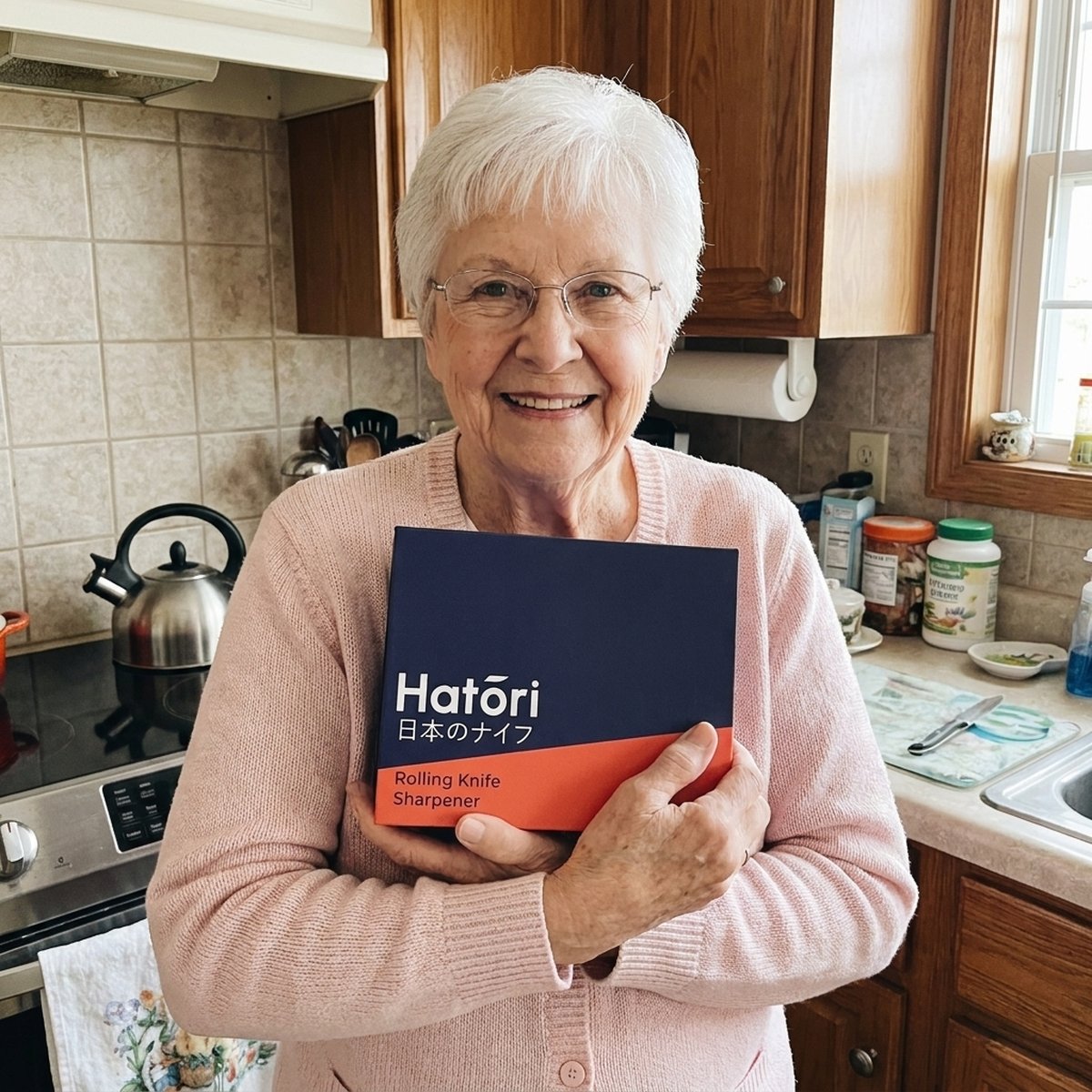 Grandmother holding the Hatori box
