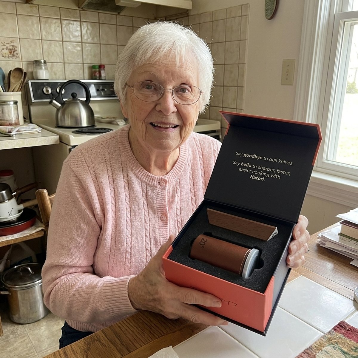 Grandmother with the Hatori gift box