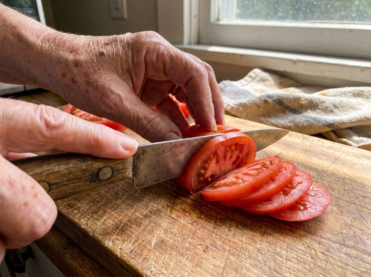 Her knife, her tomato. She barely touched it.
