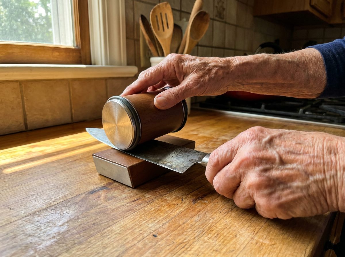 There is nothing to hold steady. The magnets hold the knife. The base holds the angle.